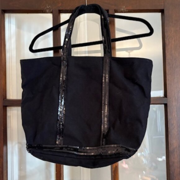 Vanessa Bruno Black Canvas Zipped Cabo Canvas Tote with Sequins - Picture 1 of 9